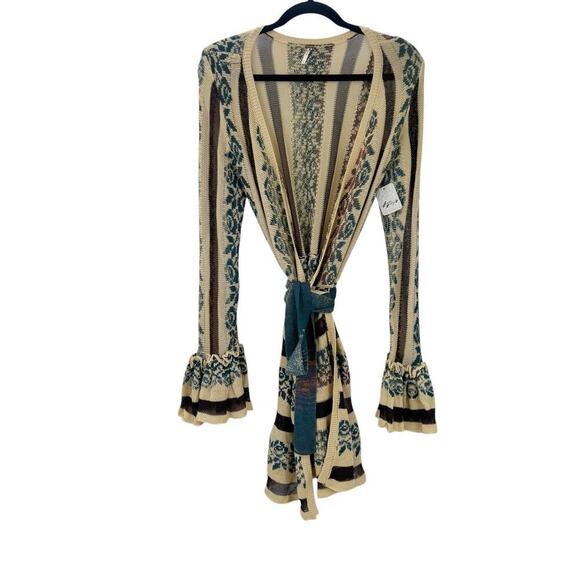 Free People Bella Rosa Wrap Mini Dress V-Neck Neutral Combo Size M NWT - Picture 7 of 11